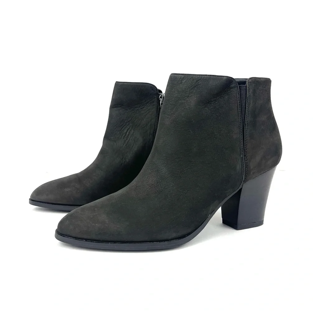 Franco Sarto Appeal Women’s Black Leather Block Heel Almond Toe Ankle Boots